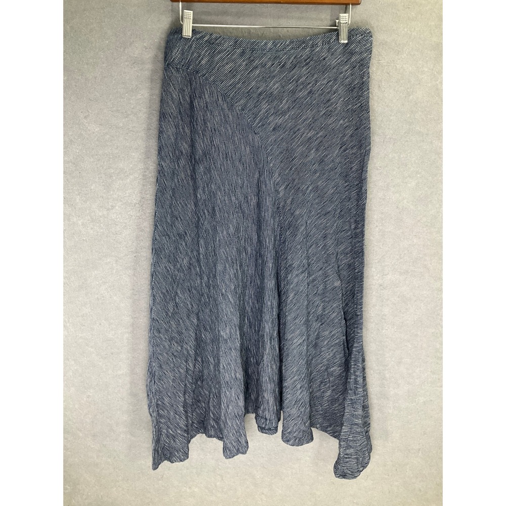 Soft Surroundings Striped Maxi Skirt Blue‎ White Cotton Sz L Flowy Asymmetrical